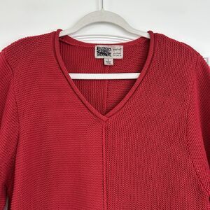 Habitat Clothes To Live In Womens Red Waffle Knit Tunic Sweater Size L Lagenlook
